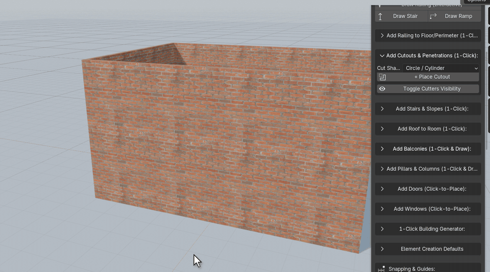 Circle, triangle and rectangle cutouts in a brick wall