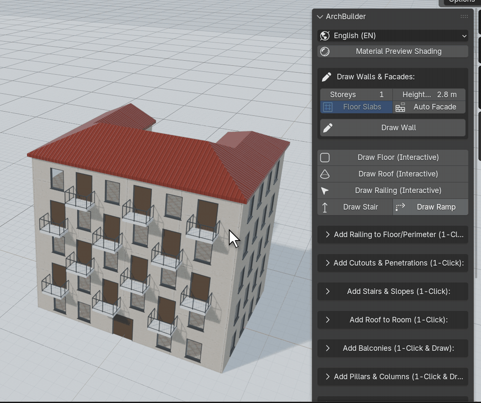 Switching the ArchBuilder panel between six languages