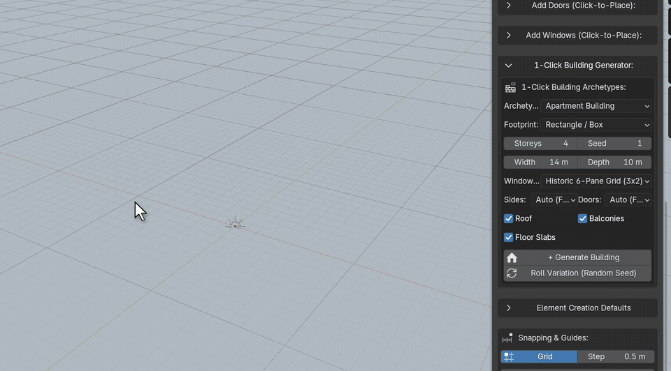 Generating a building and rolling variations
