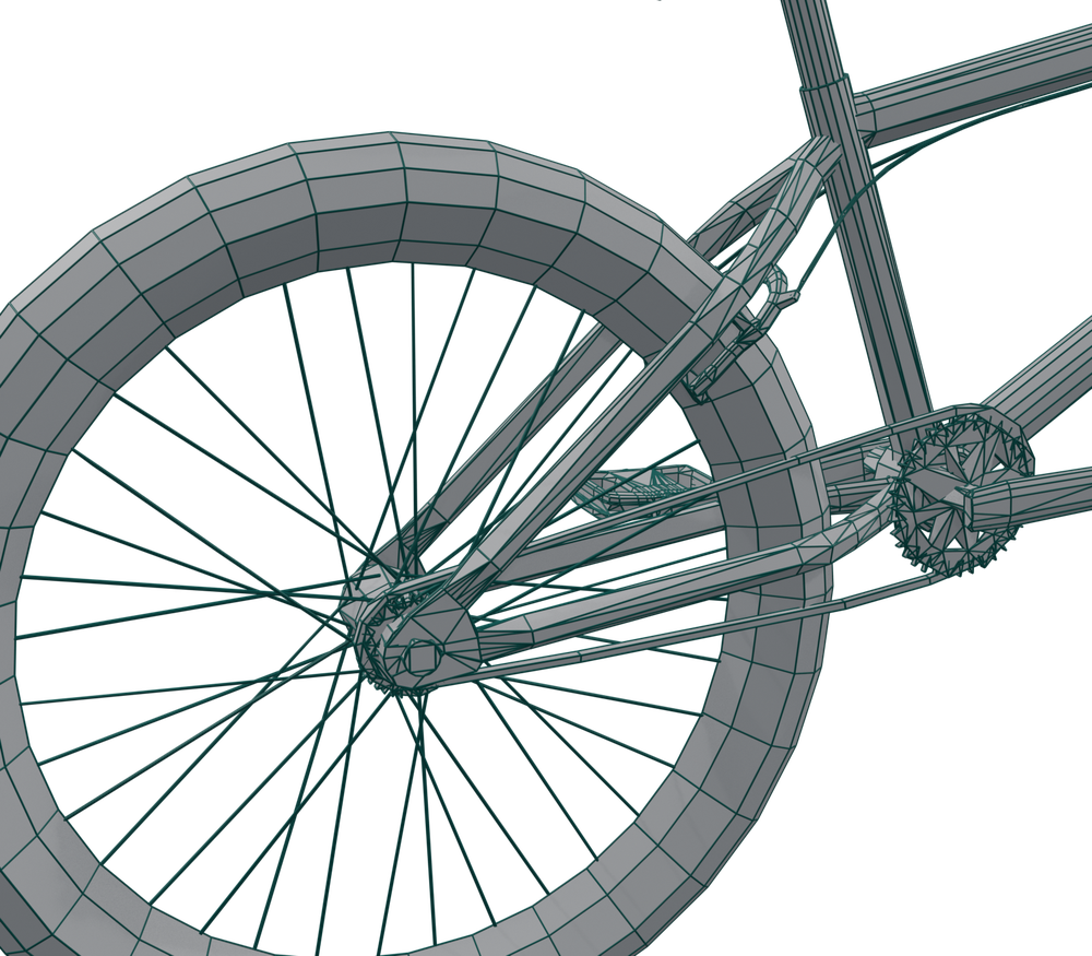 Wireframe after Reduce: the tyre and tubes are clean quad rings
