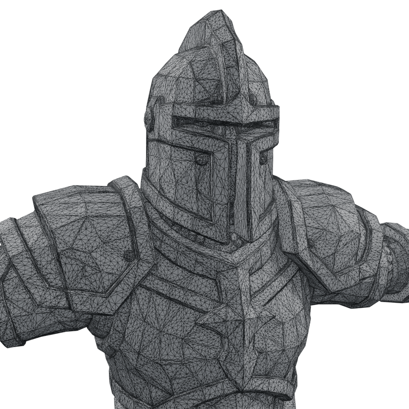 Wireframe of the original knight: a dense, even triangle mesh